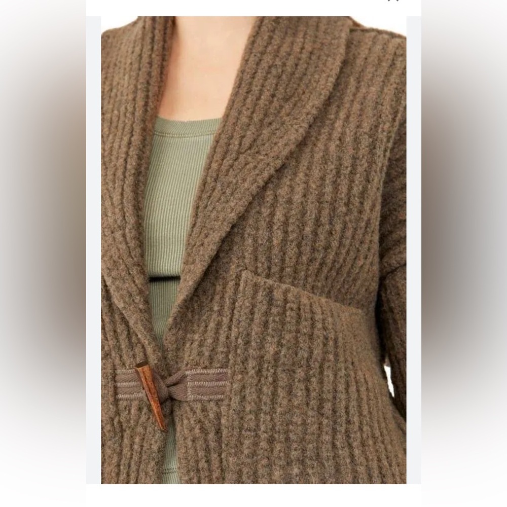 Tribal Taupe Ribbed Shawl-Collar Cardigan - Picture 2 of 10